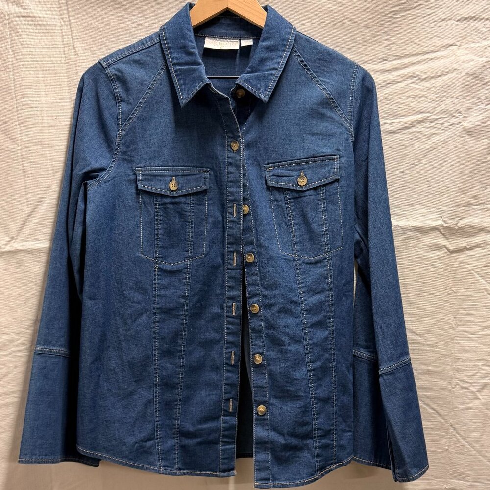 Belle Boho by Kim Gravel Bracelet Belle Sleeve Stretch Denim Shirt Size XS